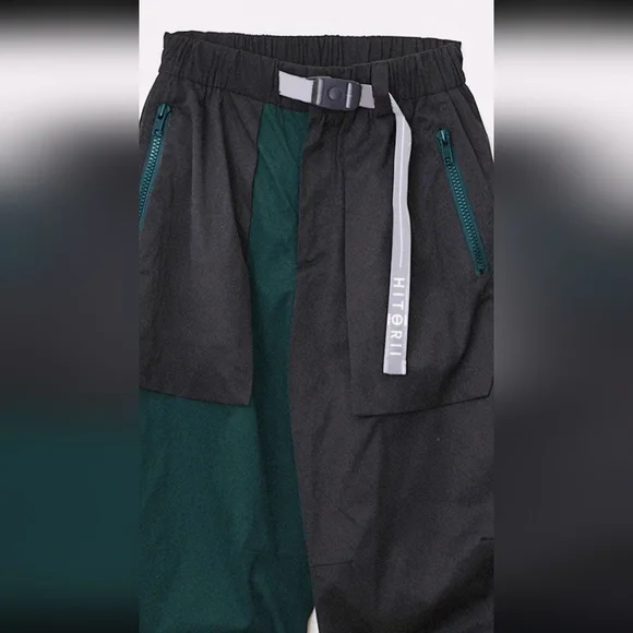 HITORII Street Pants, Lightweight, Outdoor, Black & Green, Buckle Belt, Size S - Picture 3 of 10